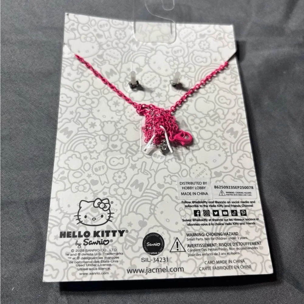 Hello Kitty Pink Necklace and Earrings Set